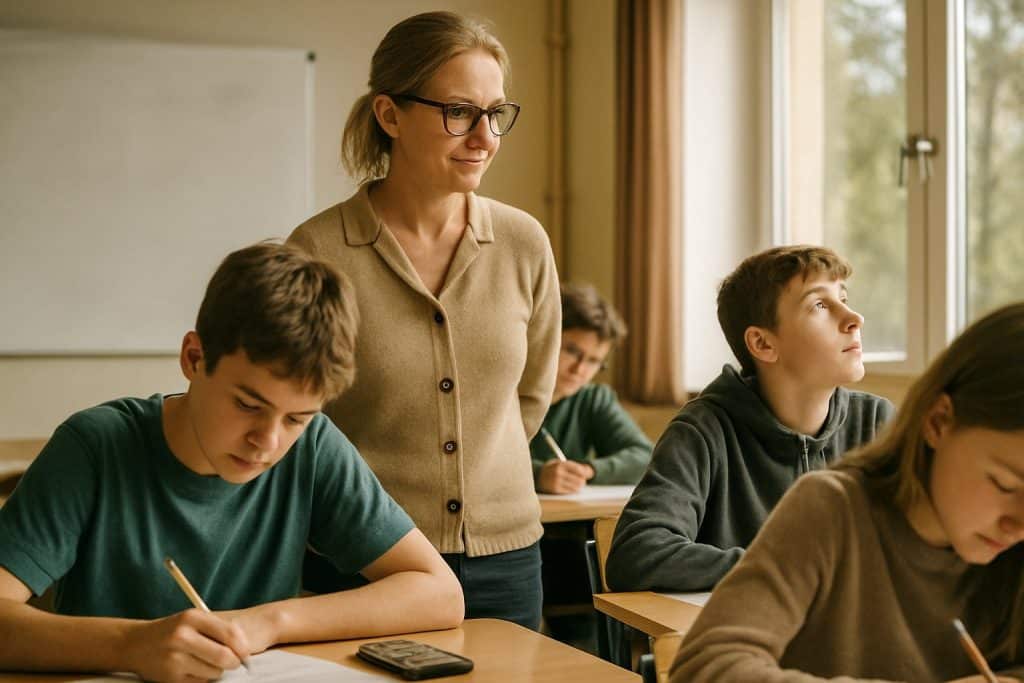 Neuntklässler bei einer Einzelarbeit im Klassenzimmer